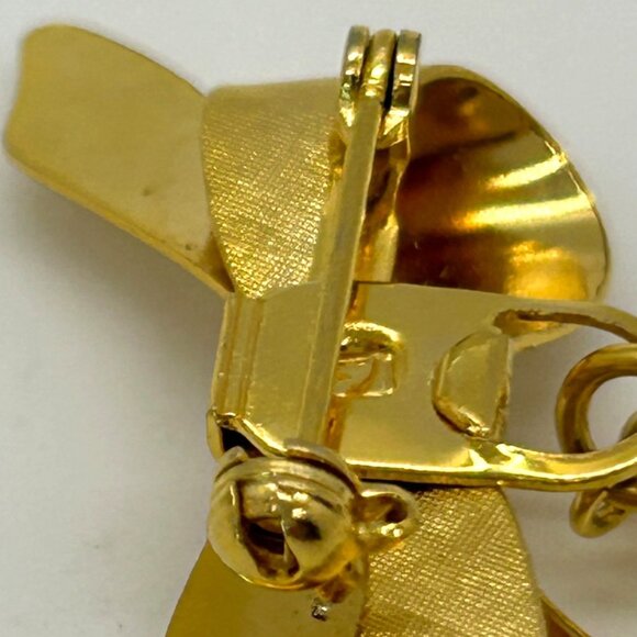 Gold-tone Bow Brooch Dangling Green Malachite Heart Pendant Sweetheart Valentine - Picture 16 of 16